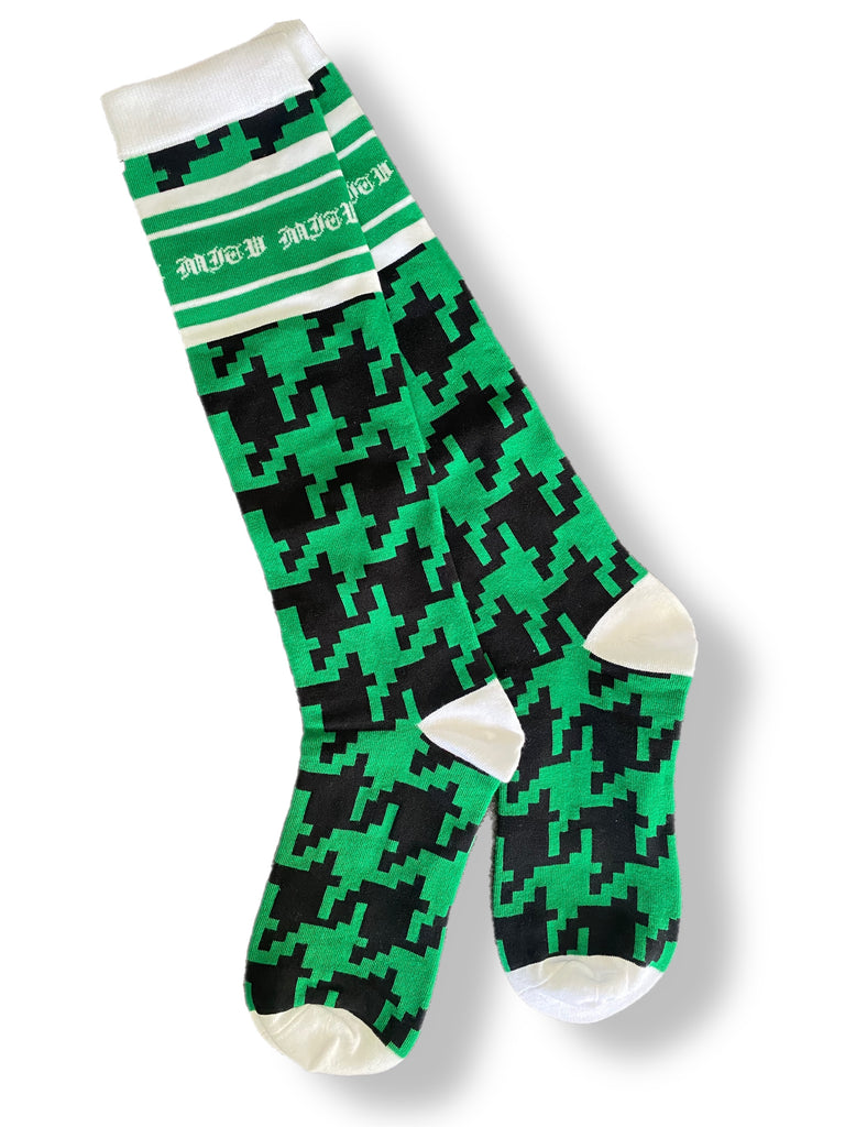 Socks: MITV Houndstooth- Green/Black